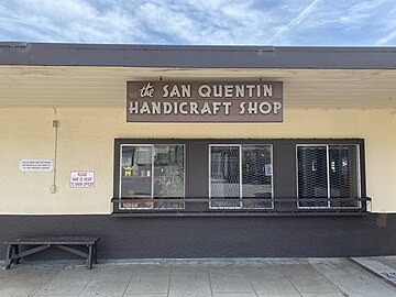 The San Quentin Handicraft Shop, where art created by prisoners is sold. Money from sales goes to the Inmate Welfare Fund and restitution