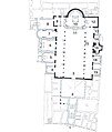 Plan: (1) Prothyrum, (2) Atrium, (3) Nave, (4) St. Peter’s Chapel, (5) St. Charles Borromeo Chapel, (6) Olgiati Chapel, (7) Chapel of the Blessed Sacrament & St. Benedict, (8) Sacristy, (9) Bell Tower, (10) Sanctuary & Monastic Choir, (11) Crypt Entrance, (12) Chapel of the Crucifix of St. Brigid of Sweden, (13) Side Door, (14) Tomb of Cardinal Alano, (15) Tomb of Msgr. Santoni by Bernini, (16) St. Zeno’s Chapel, (17) Sanctuary of the Collumn of the Lords Flaggelation, (18) St. Pius X Chapel, (19) St. Bernardo Uberti Chapel.