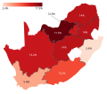 The Economic Freedom Fighters performance by region in the 2024 South African general election..]]