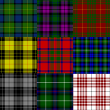 Montage of 9 tartan designs, from simple to complex, and in a wide range of colours