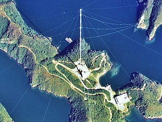 Omega navigation system antenna H, an obsolete radio navigation system, Tsushima, Japan, 389 meters, built 1973. Transmitted on 10–14 kHz.
