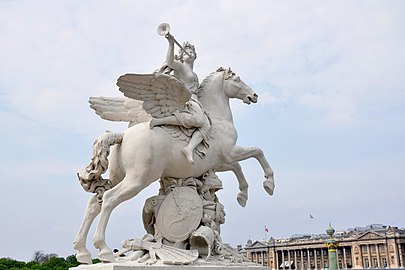 Copy of "Fame Riding Pegasus" by Antoine Coysevox at the entrance to the Tuileries Garden
