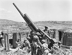 One of the anti-aircraft guns assigned to the defence of Fremantle during a training exercise in November 1943