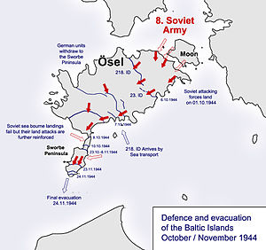 A map depicting the fighting on Saaremaa island