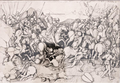 Late medieval engraving of the battle of Clavijo by Martin Schongauer