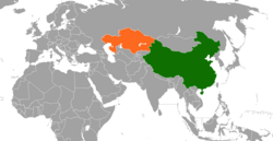 Map indicating locations of People's Republic of China and Kazakhstan