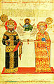 Alexios III of Trebizond and his wife Theodora Kantakouzene, wearing a robe with embroidered golden double-headed eagles