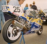 Brian Crighton with his Spondon-framed, twinshock Norton at Donington Park in 1993 (ridden by Jim Moodie)