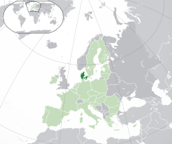 Map indicating locations of Denmark and European Union