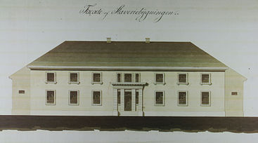 Drawing of the front of the slavery. Arkitekt: no:Ole Peter Riis Høegh