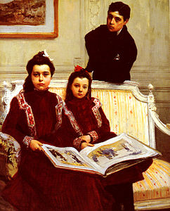 Brother and Sisters (also called "The Picture Book" and "Family Portrait of a Boy and his Two Sisters Admiring a Sketch Book", 1900)