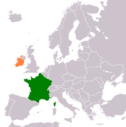 Map indicating locations of France and Ireland