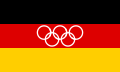 The flag of the United Team of Germany, a charged horizontal triband.