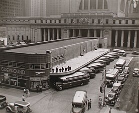 The former Greyhound Bus terminal beside the station