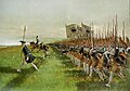 Schlacht bei Hohenfriedberg, Angriff des preußischen Grenadiergarde­bataillons, 4. Juni 1745; Historiengemälde von Carl Röchling, 1913