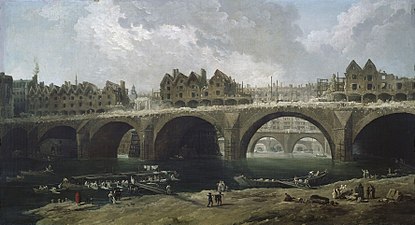 Demolition of houses on the Pont Notre-Dame, by Hubert Robert (1786)