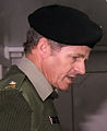An Australian officer wearing the black beret of the Royal Australian Armoured Corps in 1985.