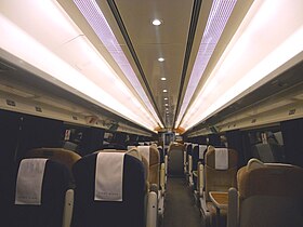The interior of First Class aboard a GNER 'Project Mallard' refurbished Mark 4 FO vehicle