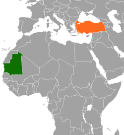 Map indicating locations of Mauritania and Turkey