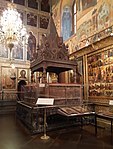 Russian Monomakhov throne, 1551, wood, unknown dimensions, Dormition Cathedral, Moscow