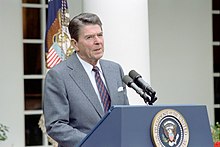 Ronald Reagan speaks to the press in the Rose Garden about the Professional Air Traffic Controllers Organization strike.