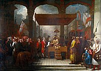 The signing of the Treaty of Allahabad, 1765, between the British Governor of Bengal Robert Clive and Mughal Emperor Shah Alam, 1818, British Museum
