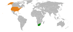 Map indicating locations of South Africa and USA