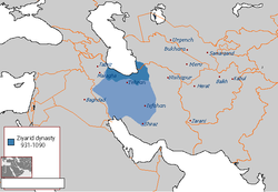 Map of the Ziyarid dynasty, lighter blue shows their greatest extent for a small period of time.