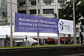Banner of the 117th IOC Session outside the venue at Raffles City