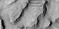 Close view showing blocks being formed, as seen by HiRISE under HiWish program Note: this is an enlargement of the previous image. Box represents size of football field.