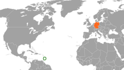 Map indicating locations of Barbados and Germany