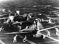 Japanese naval aircraft prepare to take off from the aircraft carrier Shōkaku.