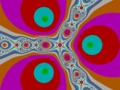 Newton fractal for three degree-3 roots p(z) = z3 − 1, coloured by number of iterations required