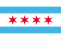 four red stars on a white flag with a blue stripe above and below