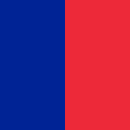 Die Flagge ist jeweils zur Hälfte links blau und rechts rot.