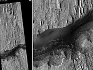 Gale Crater Grand Canyon, as seen by HiRISE. Scale bar is 500 meters long.