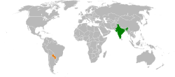Map indicating locations of India and Paraguay