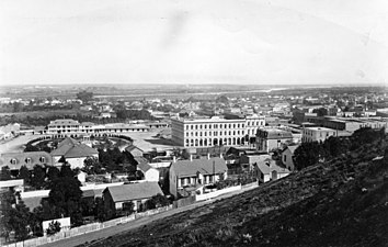 Pico House and the Plaza in 1876, photo taken from Fort Moore