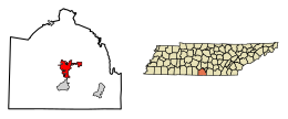 Location of Fayetteville in Lincoln County, Tennessee.