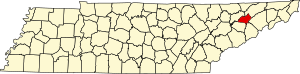 Map of Tennessee highlighting Hamblen County