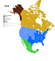 Map showing Non-Native American Nations Control over N America c. 1848