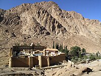 Saint Catherine's Monastery with Willow Peak (traditionally considered Mount Horeb) in the background
