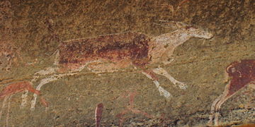 1000–2000 Jahre alte Felszeichnung der San in den Drakensbergen, die eine Elenantilope zeigt