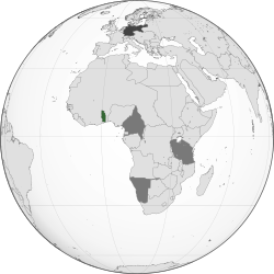 Green: Territory comprising the German colony of Togoland Dark grey: Other German possessions Darkest grey: German Empire