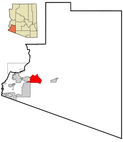 Location in Yuma County and the state of Arizona