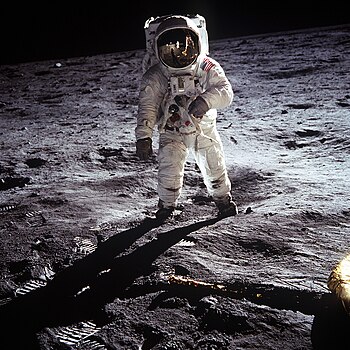 Astronaut Buzz Aldrin walks on the surface of the Moon, July 20 1969.