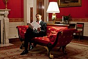 President Barack Obama reading notes in the Red Room, 2009.