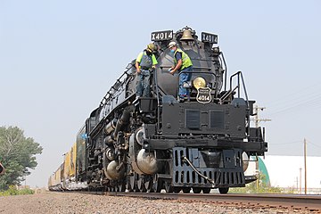 UP No. 4014 makes a whistle stop in Kimball, Nebraska