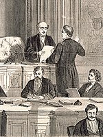 Chief Justice Chase administering the oath to Benjamin Wade