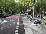 Kassel: Fahrradstraße Goethestraße mit Vorrang an den Einmündungen. Rote Markierungen erhöhen hier die Verkehrsssicherheit.